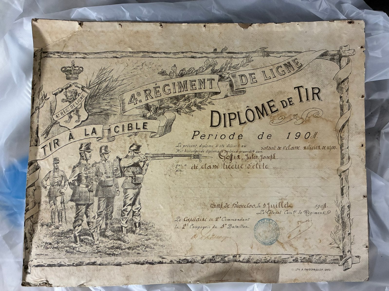 Brevet de tir belge 4e régiment de tir 1904, Enlèvement ou Envoi, Armée de terre, Photo ou Poster