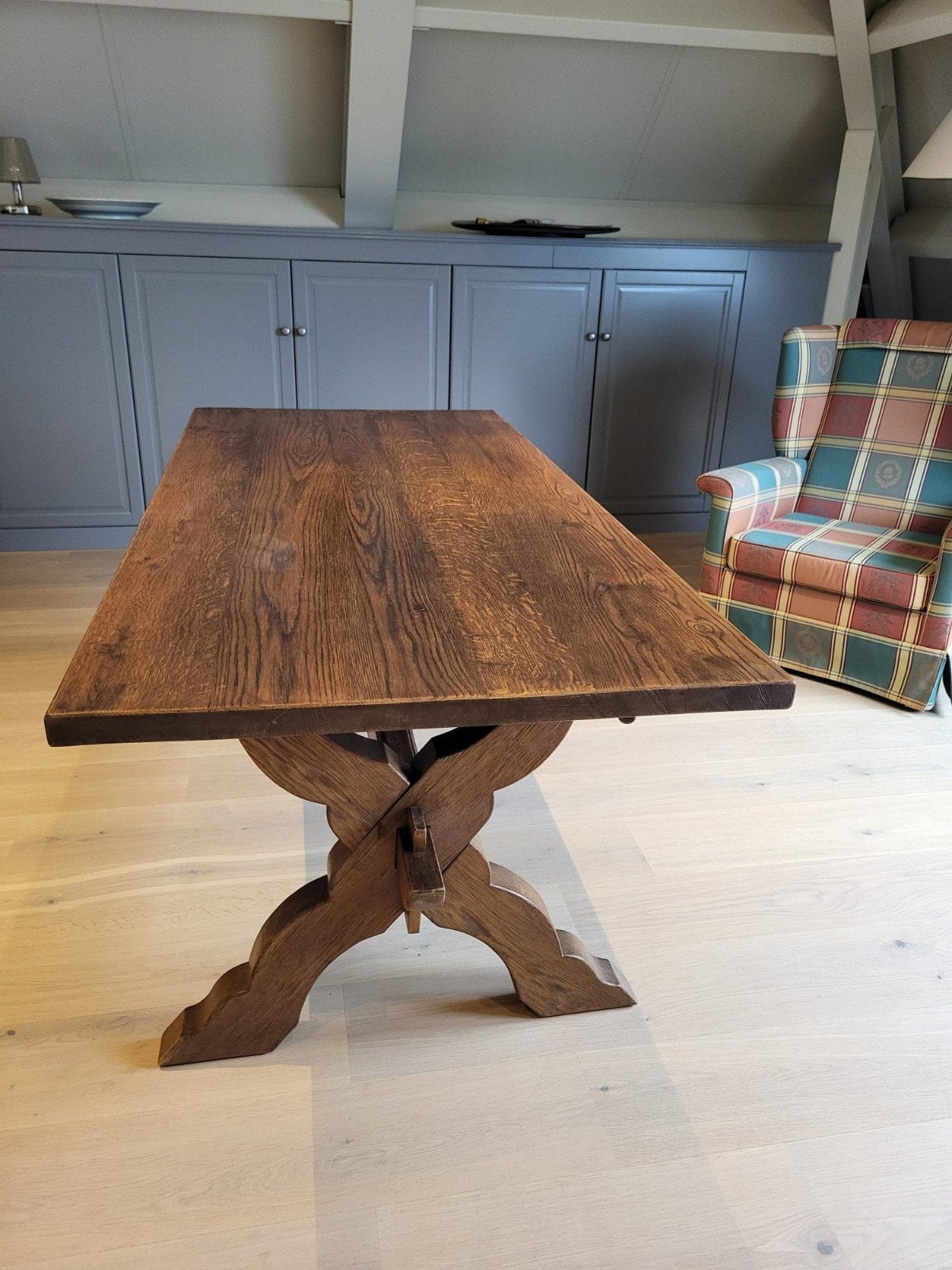 Zware eikenhouten kloostertafel, mèt of zonder stoelen, Ophalen, Gebruikt, Eikenhout, 50 tot 100 cm