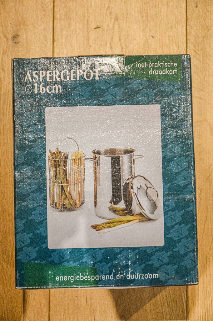 Nieuwe Aspergepot met Uitneembaar Kookmandje, Ophalen, Nieuw, Pot, Bus of Blik, Keramische plaat