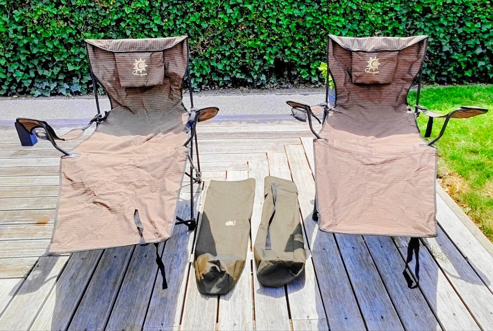 Luxe camping-ligstoelen Open Space (set van 2) + tas, Enlèvement, Comme neuf, Chaise de camping