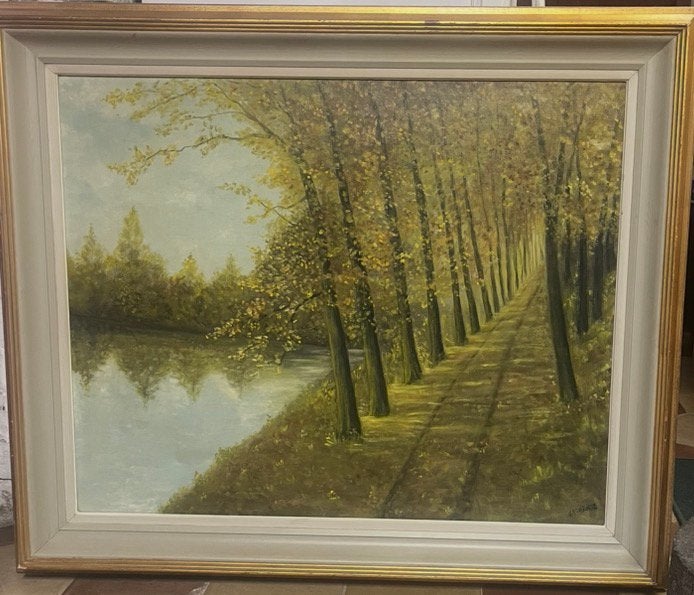 Schilderij van een „bosrijke het water” 1e van de 20e eeuw, Antiek en Kunst, Kunst | Schilderijen | Klassiek, Ophalen of Verzenden