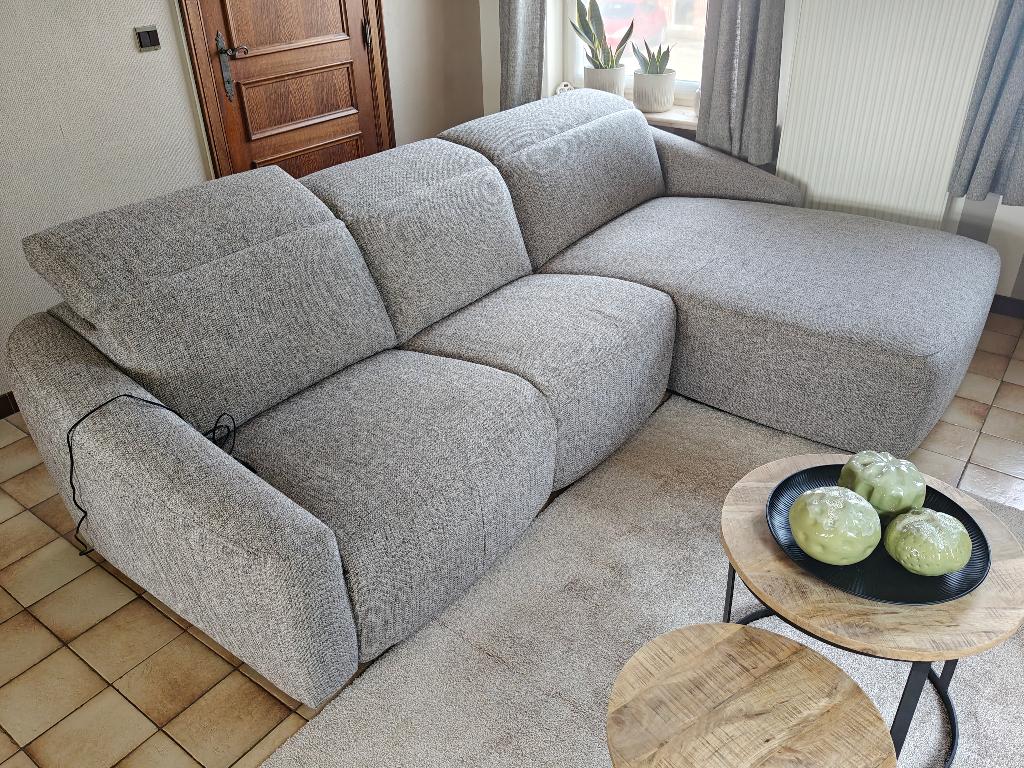 NIEUWE Zetel salon zitbank met longchair stof grijs, Huis en Inrichting, Zetels | Zetels, Ophalen, 75 tot 100 cm, Rechte bank