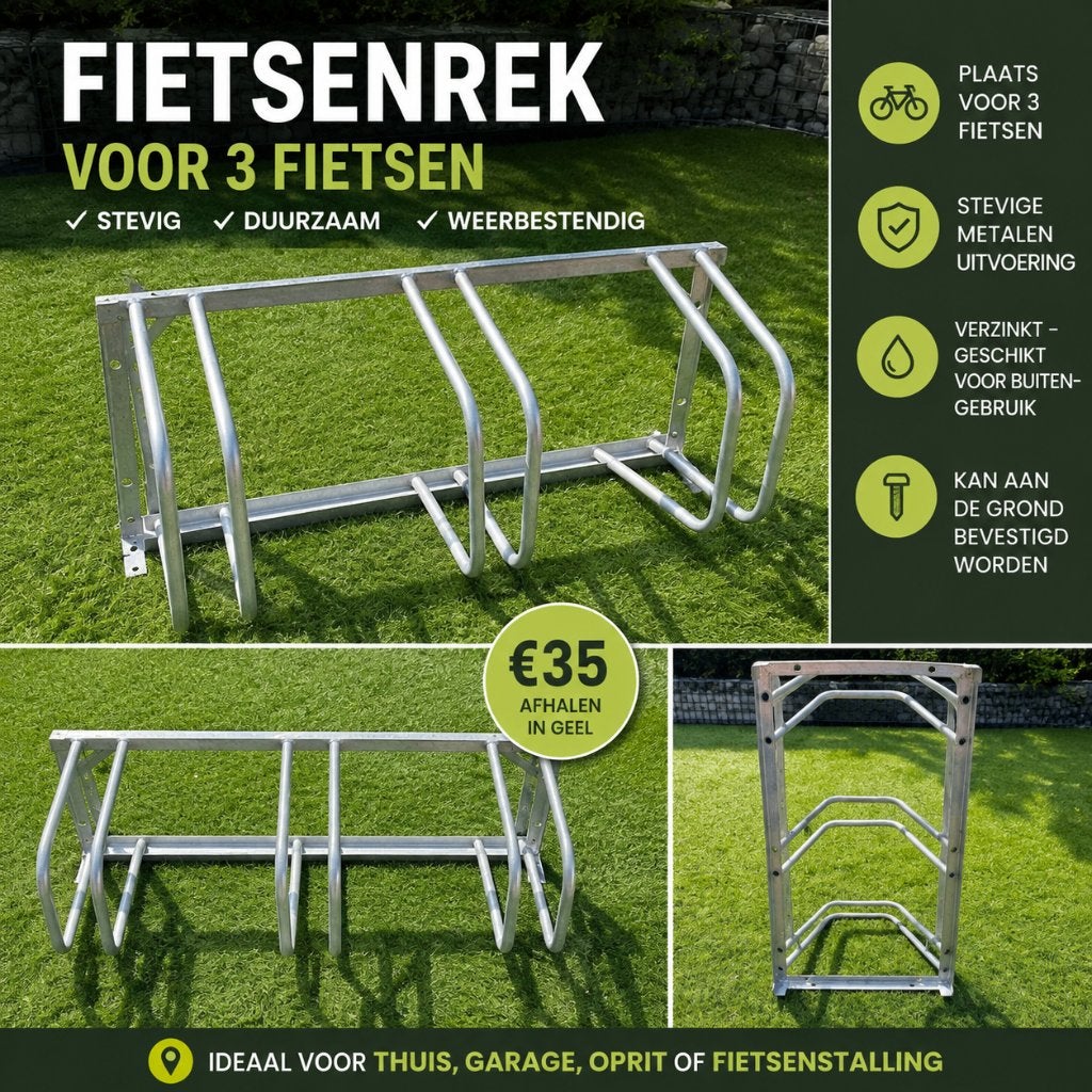 Fietsenrek voor 3 fietsen – stevig & verzinkt, Fietsen en Brommers, Ophalen, Zo goed als nieuw