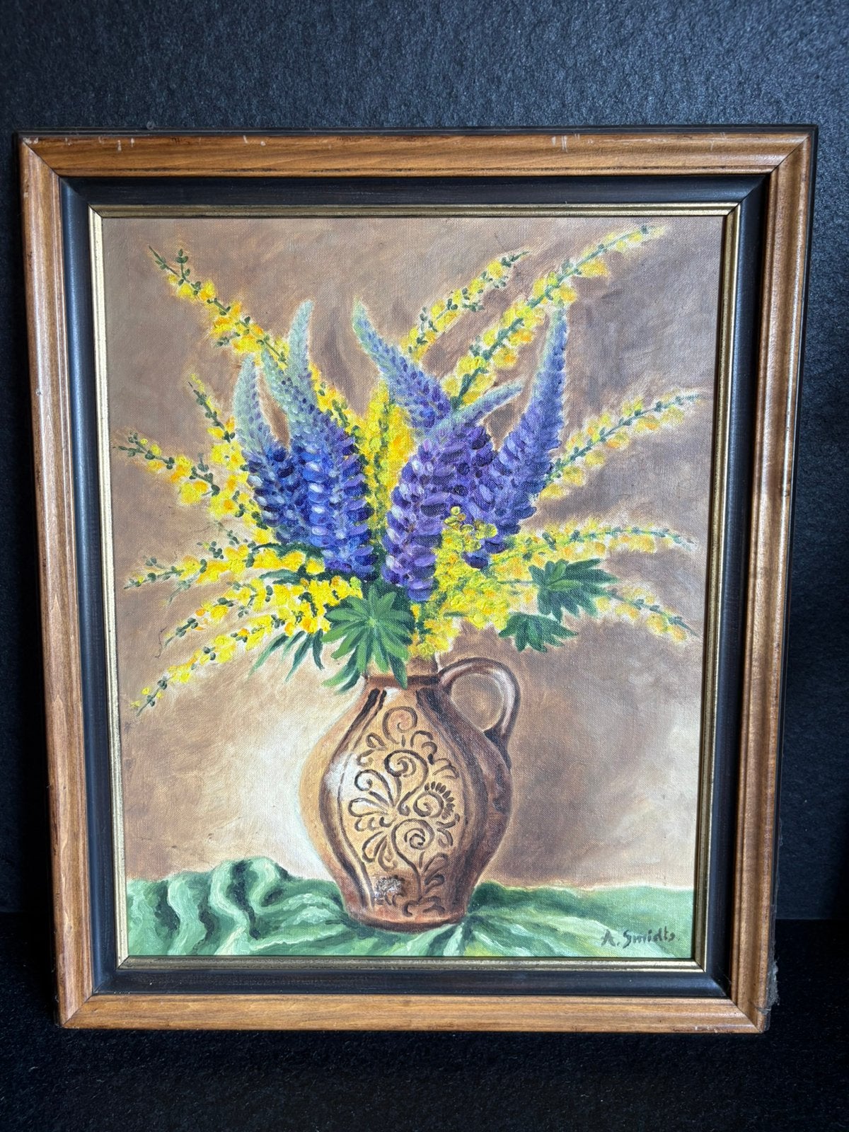 Olieverfschilderij bloemenstilleven, Ophalen, Doek