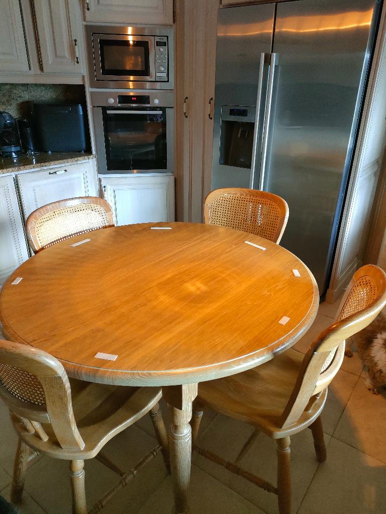 prachtige eiken tafel en 4 stoelen, Quatre personnes, Rond, Enlèvement, Utilisé
