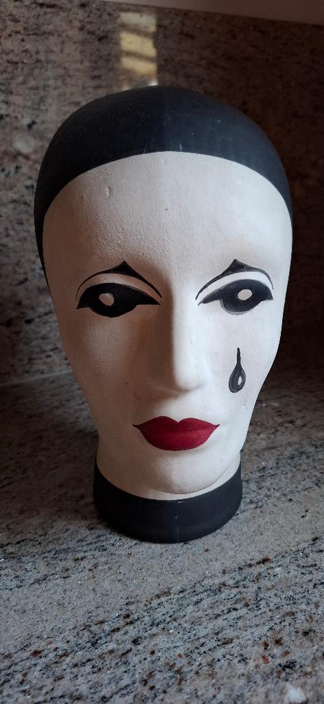 Vintage Pierrot buste/keramieken hoofd/pruikenhoofd, Antiek en Kunst, Ophalen of Verzenden