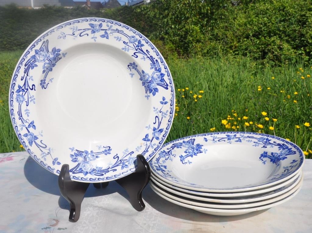 6 assiettes creuses faience boch keramis decor rosa, Antiquités & Art, Enlèvement ou Envoi