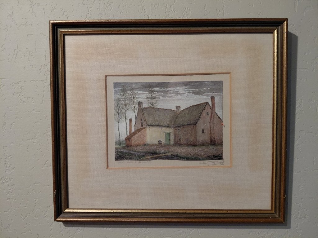 KUNSTSCHETS - ALBERT VAN HECKE - HOEVE IN HAMME, Antiquités & Art, Enlèvement, Paysage urbain / rural, Papier, Vintage
