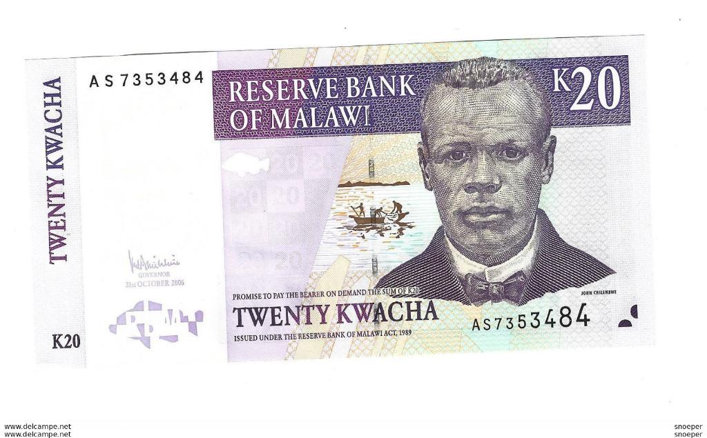 malawi 20 kwacha 2004 44b unc, Postzegels en Munten, Bankbiljetten | Afrika, Verzenden, Overige landen, Los biljet