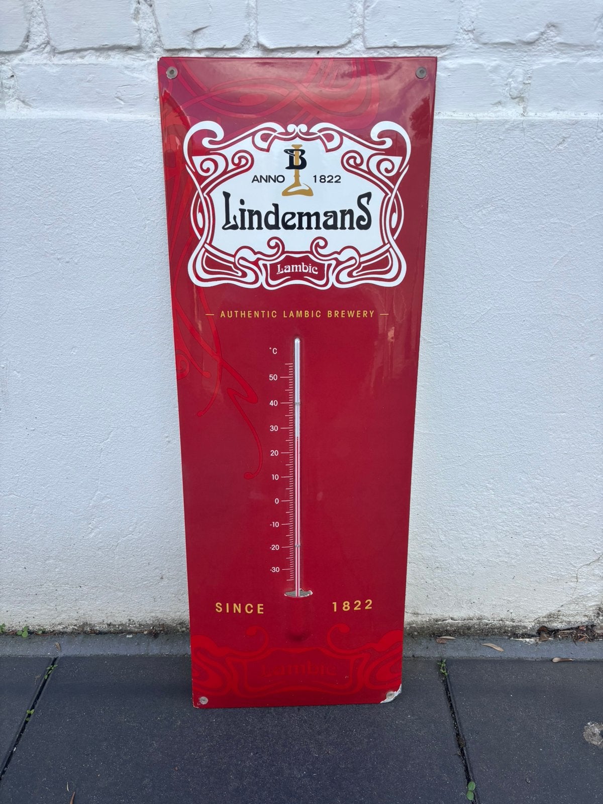 Emaille thermometer Lindemans, Ophalen, Gebruikt, Reclamebord