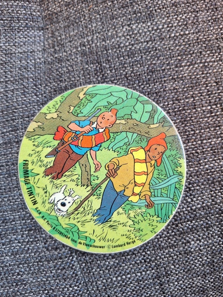 Herge Kuifje Tintin - Sticker Tintin kaas (1978), Collections, Enlèvement ou Envoi, Tintin, Utilisé, Image, Affiche ou Autocollant
