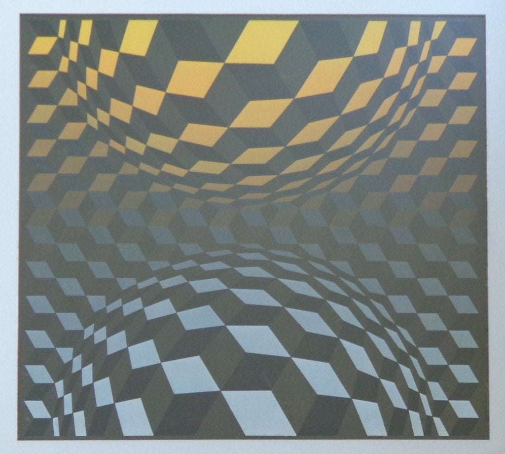 VICTOR VASARELY / GEOMETRIE / OFFSETLITHO / 63x68cm / KADER, Avec verre, Enlèvement ou Envoi, Abstrait, Lithographie