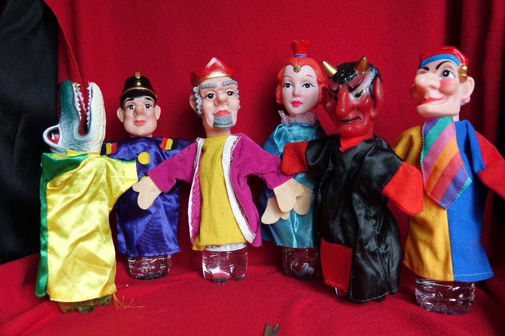 6 poppenkast poppen oa koning en koningin, duivel, krokodil, Ophalen of Verzenden, Gebruikt, Overige typen