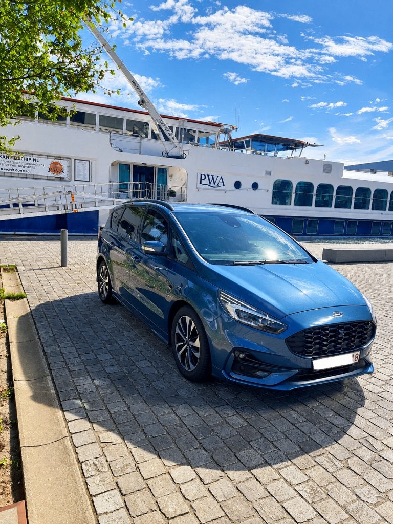 Ford S-Max ST line hybride 2.5 full option 7p.  Btw auto, Auto's, Monovolume, 4 cilinders, Blauw, 7 zetels