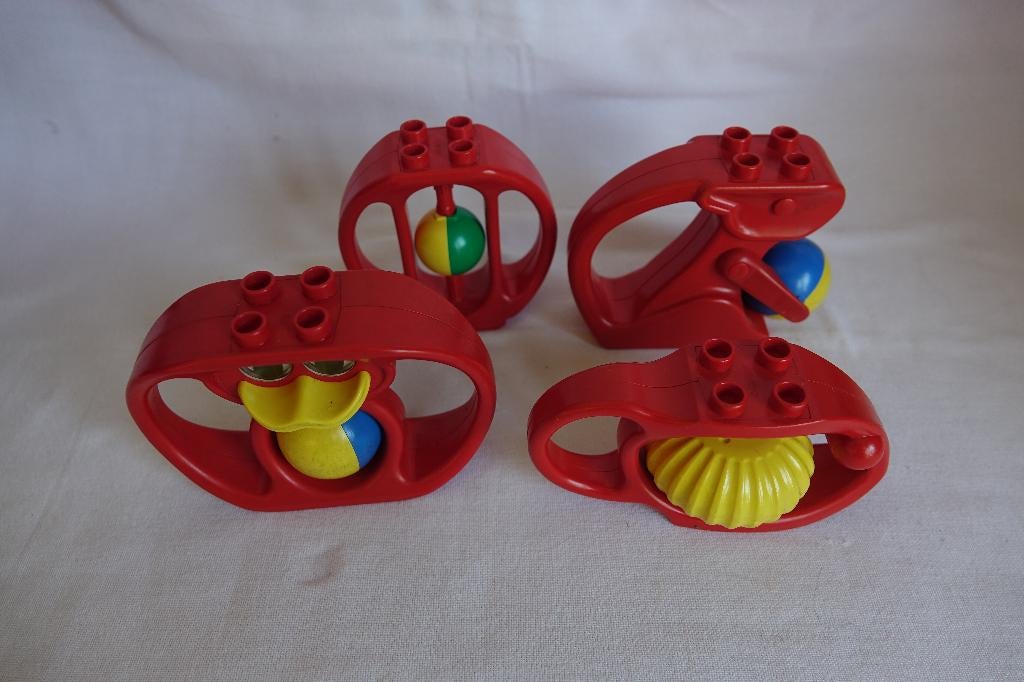 Lego Duplo rode rammelaar 4 stuks, Kinderen en Baby's, Gebruikt, Ophalen of Verzenden, Compleet, Duplo