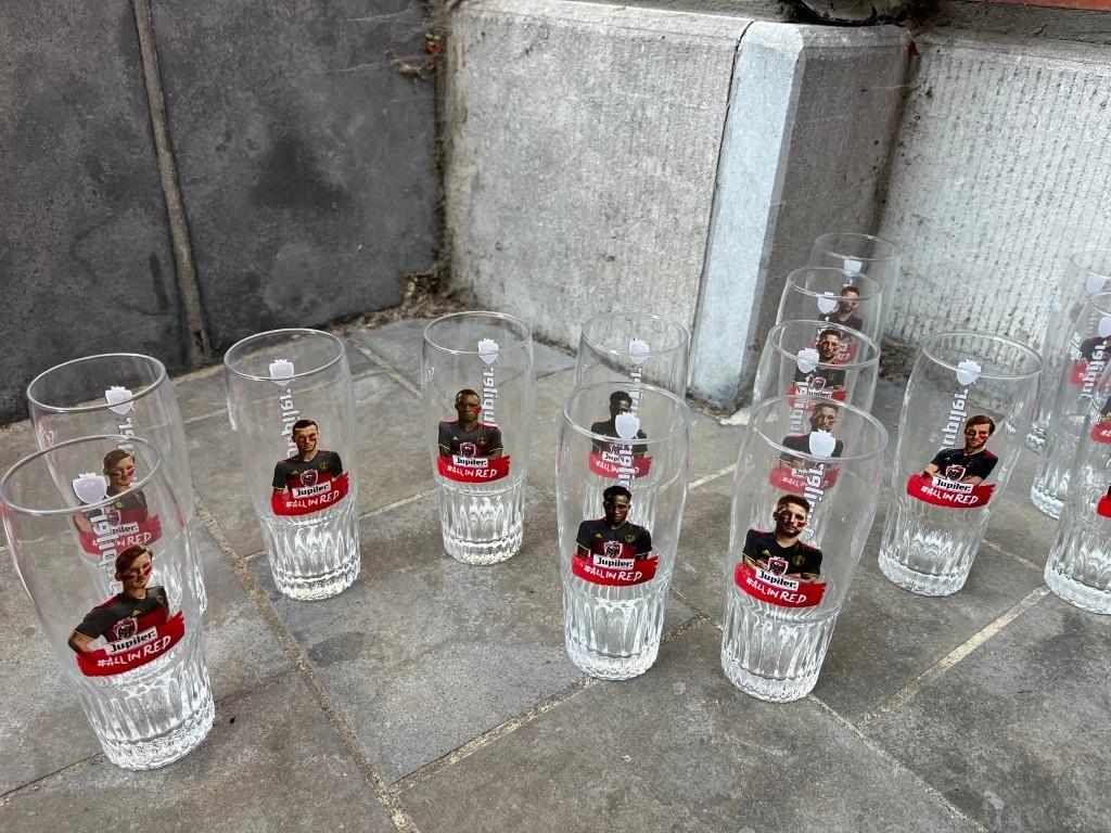 24 bierglazen rode duivels Jupiler # all in red - wk2016, Verzamelen, Ophalen of Verzenden