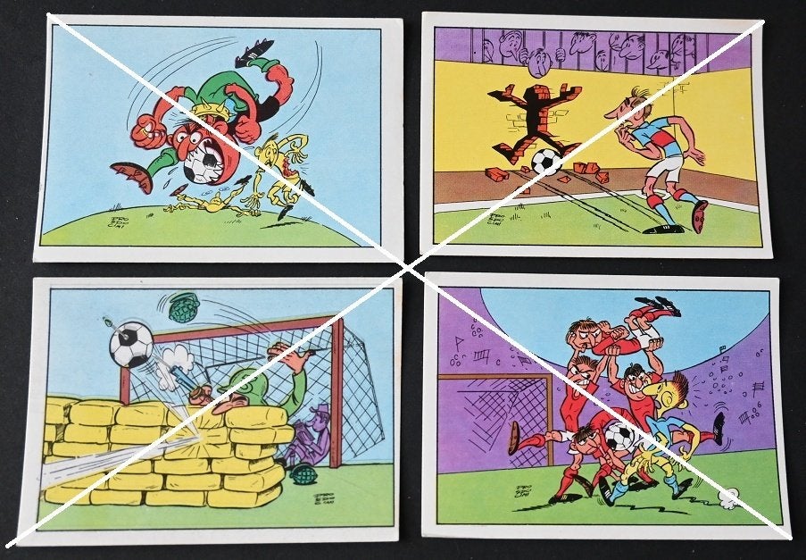 Panini Football 1973 - 74 / Karikaturen / 8 stickers, Verzamelen, Verzenden, Zo goed als nieuw, Poster, Plaatje of Sticker