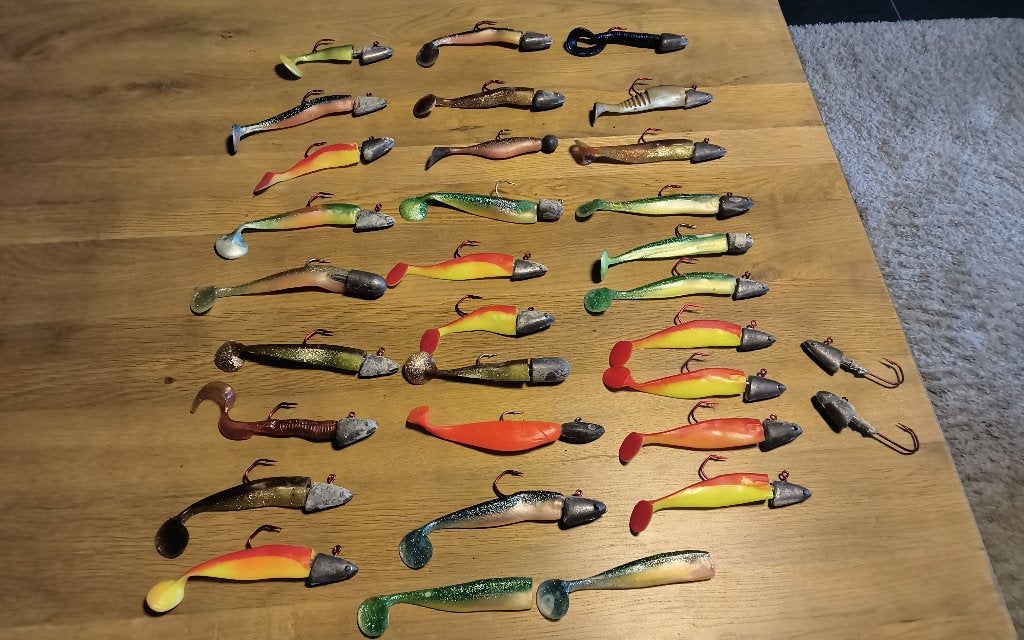 Chads met jigkoppen.6€, Watersport en Boten, Hengelsport | Algemeen, Ophalen, Gebruikt, Complete hengel