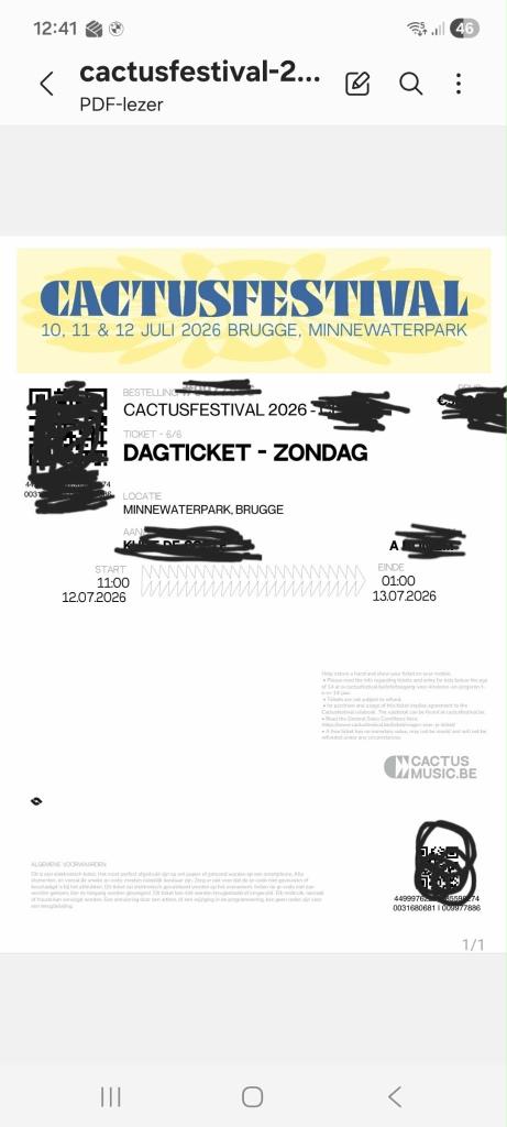 Tickets Cactus Festival 2026 Brugge - Zondag, Tickets & Billets