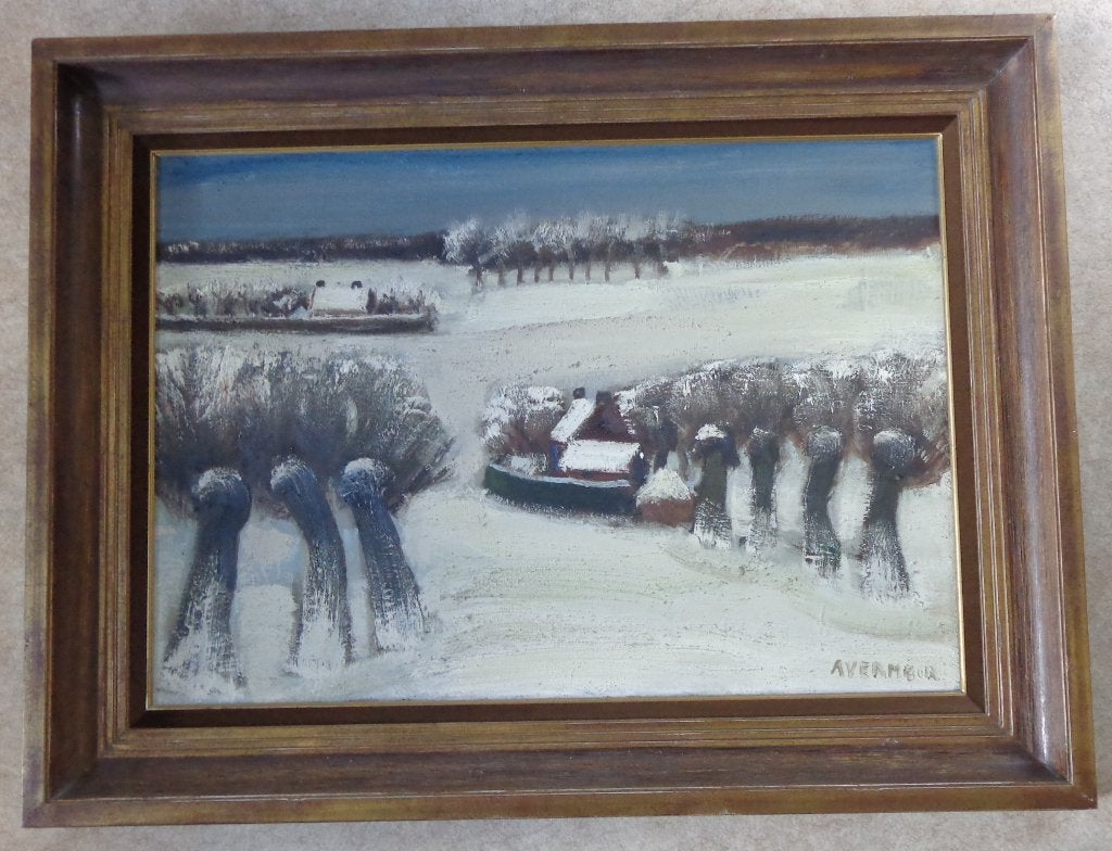 Delen ALFONS VERMEIR / WINTERZICHT / OLIEVERF 97x127cm KADER, Antiek en Kunst, Ophalen, Doek, Gesigneerd, Landschap