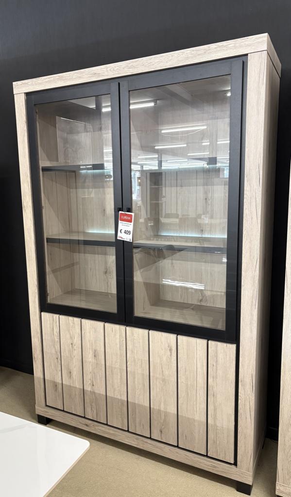 Vitrine met glasdeuren én LED-verlichting, Ophalen, 100 tot 150 cm, 200 cm of meer, Industrieel tijdloos