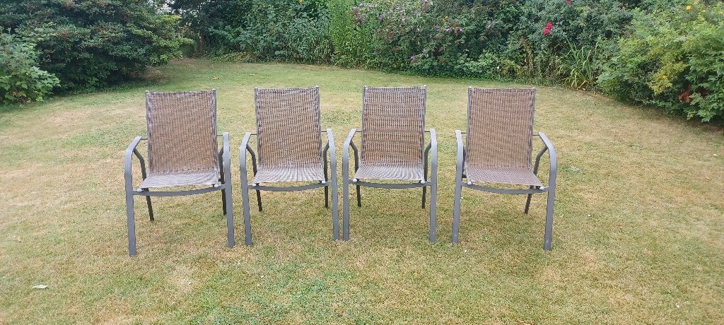 4 alu tuinstoelen - lichtgewicht-weersbestendig-stapelbaar, Ophalen, Gebruikt, Aluminium, Stapelbaar