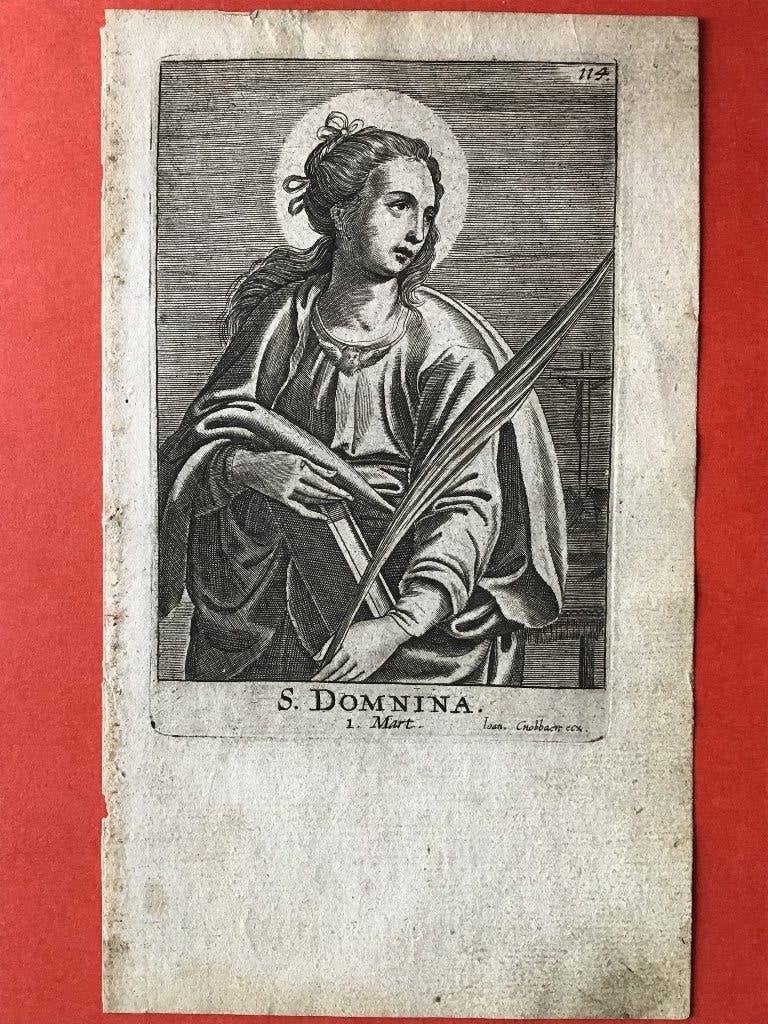 17e - Gravure sign Ioan Cnobbaert S. DOMNINA van Cyrrhus, Ophalen of Verzenden, Gebruikt, Kaart of Prent, Christendom | Katholiek