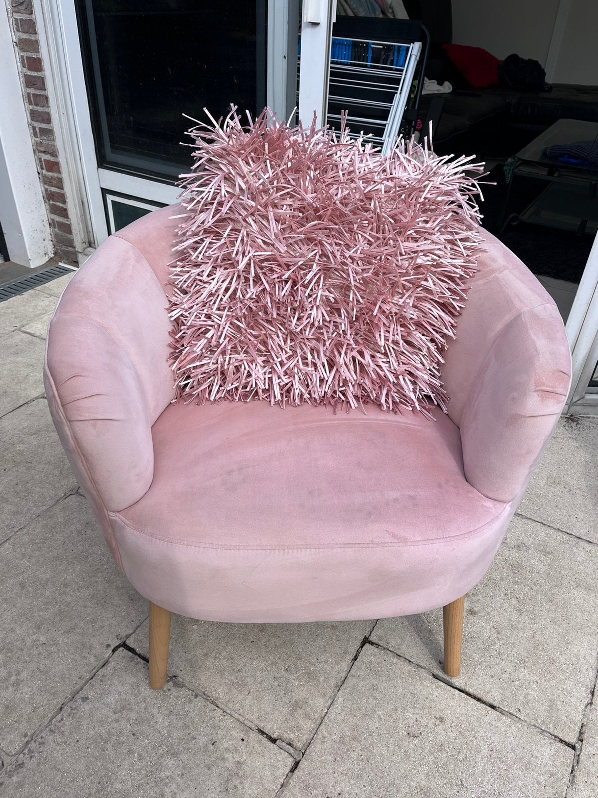 Prachtige Roze Velvet Kuipfauteuil, Ophalen, Zo goed als nieuw, Roze