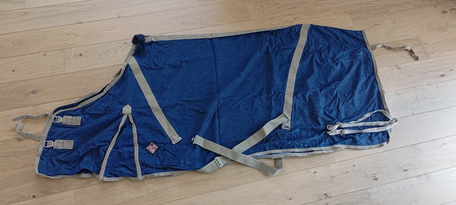 Zomerdeken paard 205cm jeans/camel, Dieren en Toebehoren, Paarden en Pony's | Dekens en Dekjes, Katoen, Kruissingels, Nieuw, Blauw