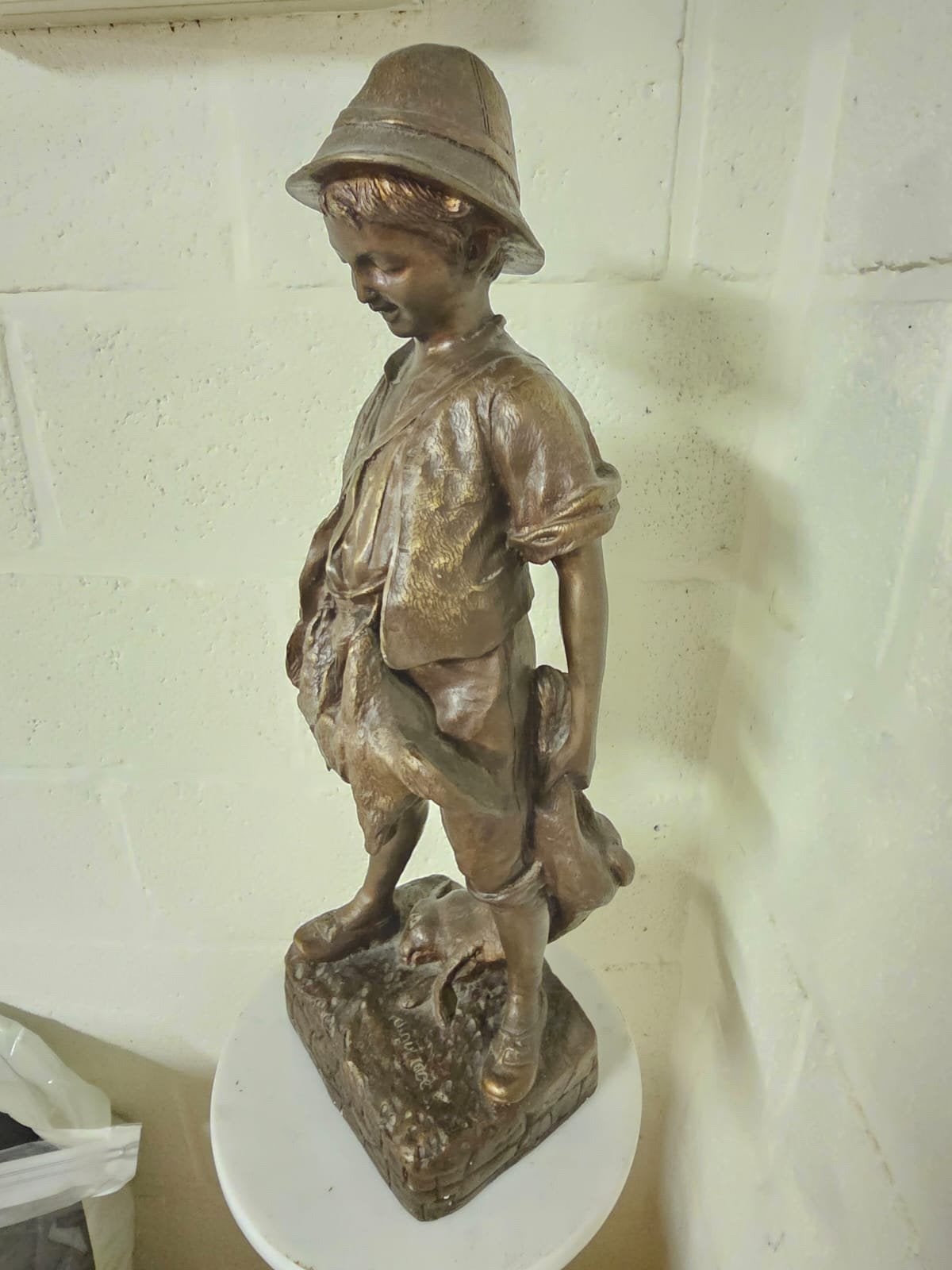 Groot brons Auguste MOREAU — „The Young Hunter”, Ophalen, Met sokkel, Zo goed als nieuw, 57 cm