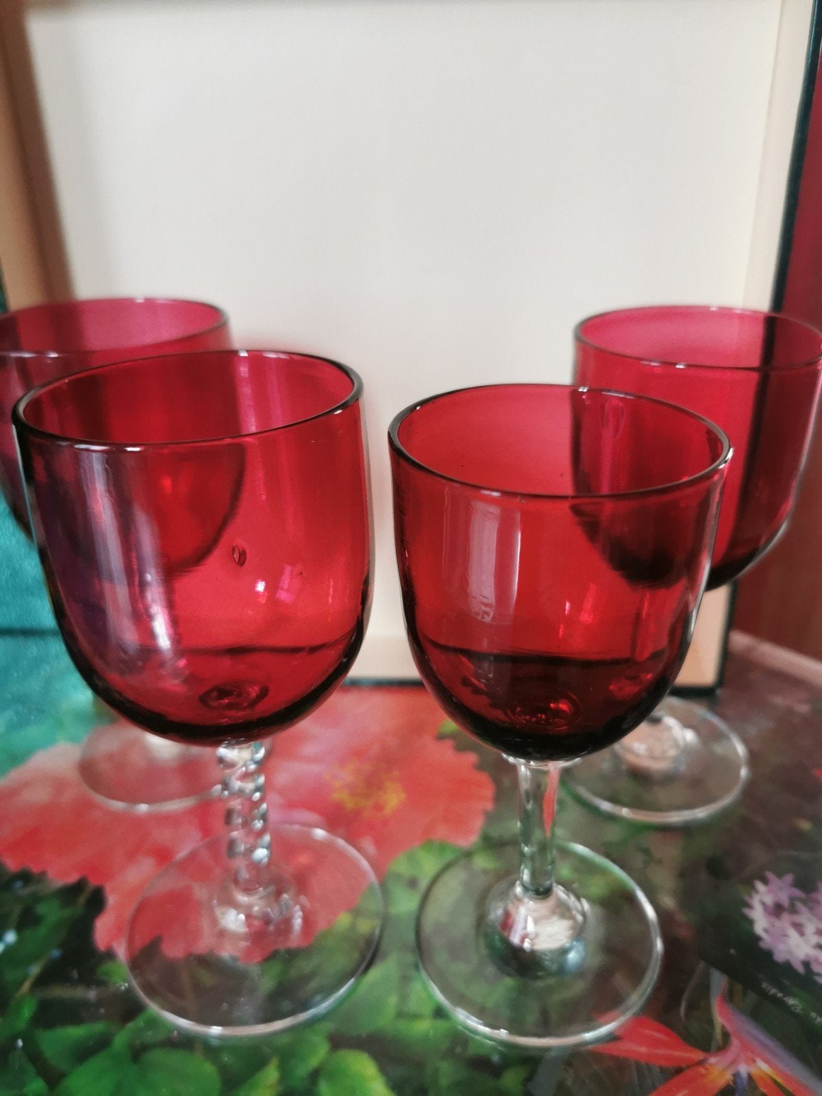 4 verres à vin 1880 1900 /Cranberry Victorian wine gkasses, Enlèvement ou Envoi