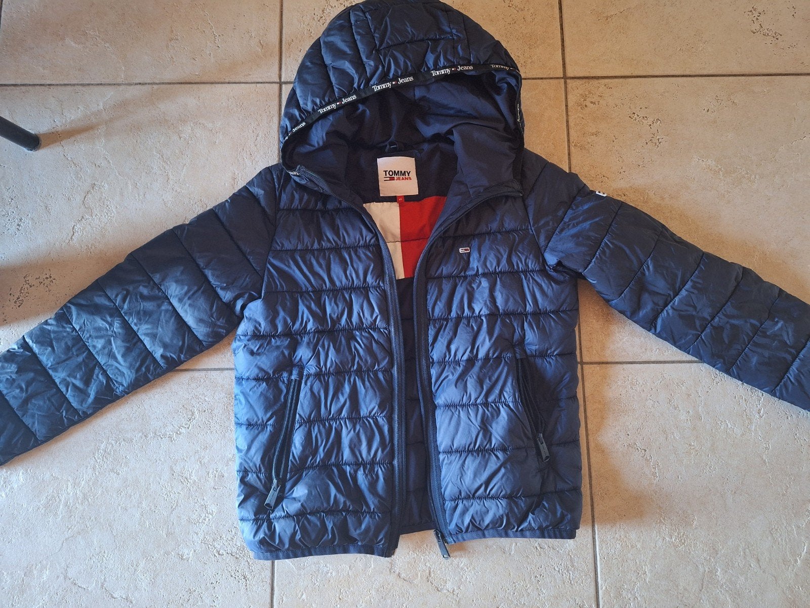 donker blauwe Tommy jeans jas, xs, Ophalen, Blauw, Zo goed als nieuw, Maat 34 (XS) of kleiner
