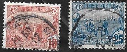 2 Postzegels Tunesië 1906 Diverse onderwerpen, Postzegels en Munten, Postzegels | Afrika, Gestempeld, Tunesië, Ophalen of Verzenden