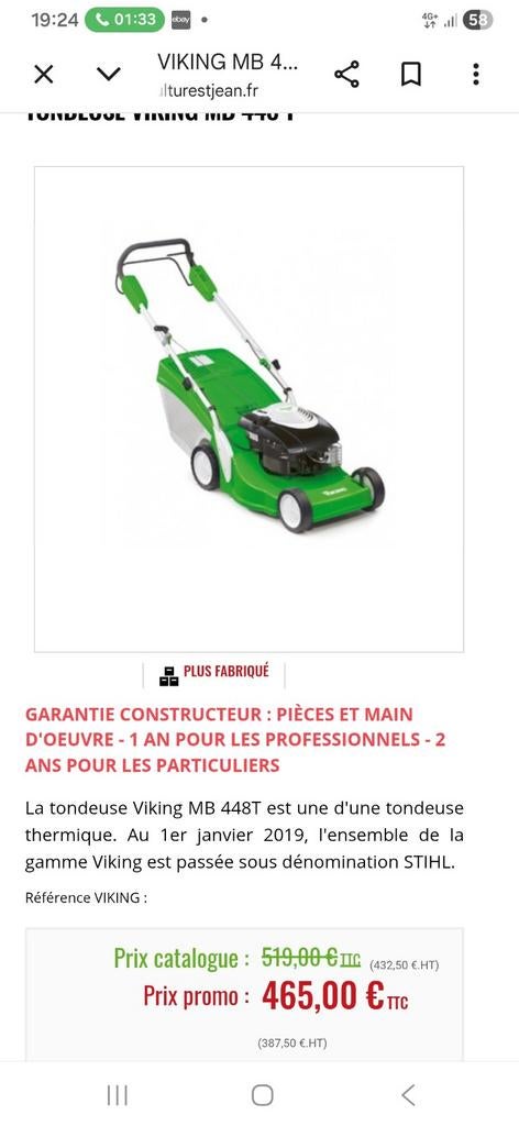 La tondeuse Viking MB 448T, Enlèvement