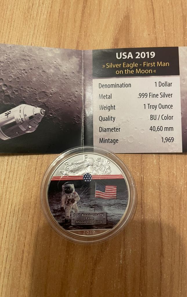 1 oz argent aniverssaire  coloree silver eagle rare, Ophalen, Zilver