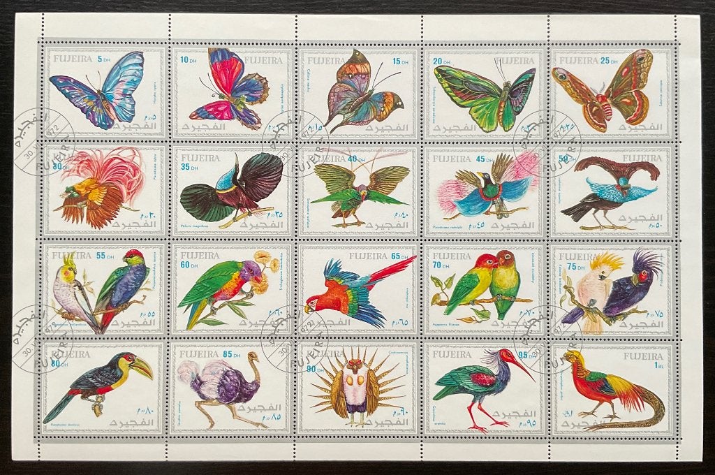 KLEURRIJKE VLINDERS EN VOGELS IN COMPLEET VEL, Postzegels en Munten, Verzenden, Gestempeld, Dier of Natuur