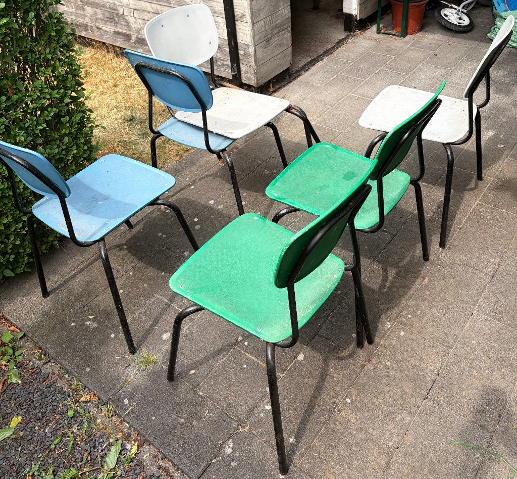 Meurop C59 stoelen 6x - te herstellen, Huis en Inrichting, Ophalen, Gebruikt, Blauw, Vintage