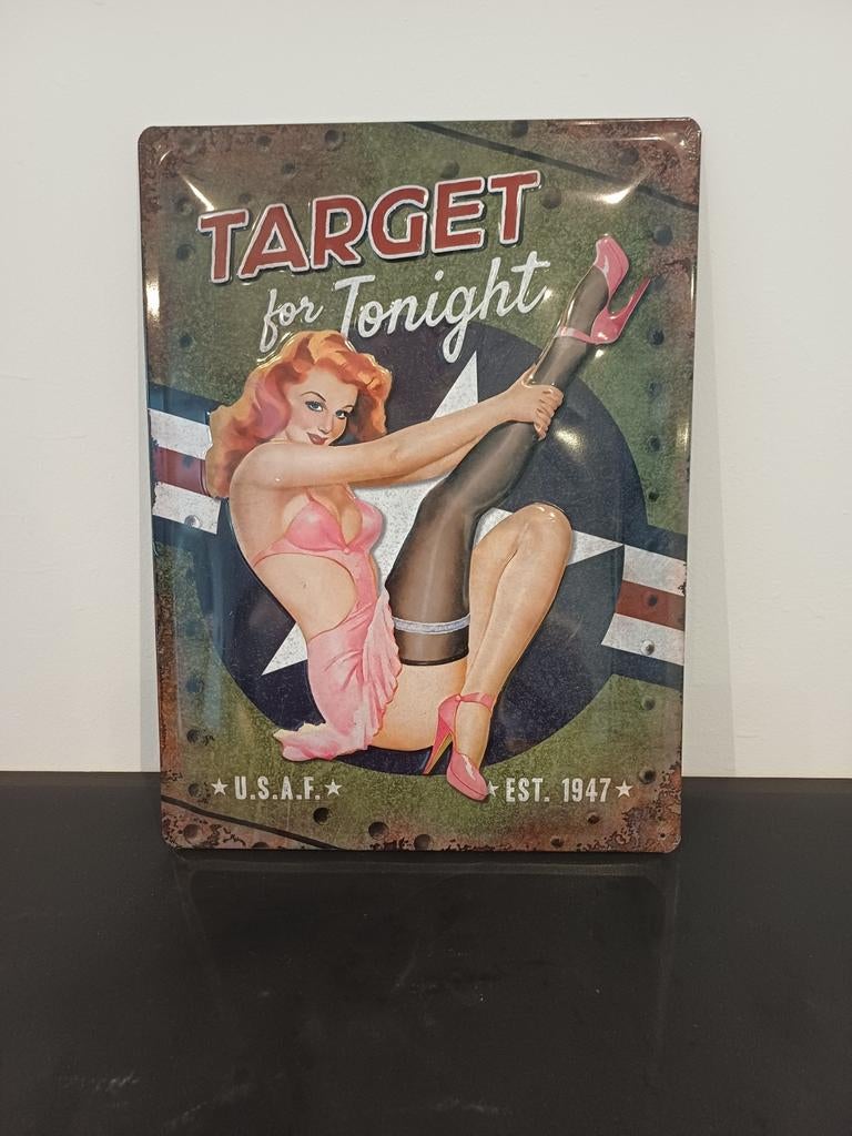 Metalen plaat met retro print, Antiek en Kunst, Ophalen