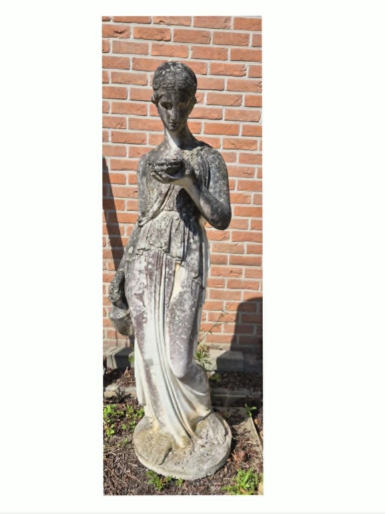 Levensgroot Tuinbeeld Vrouw met Schaal (Gietsteen/Beton), Jardin & Terrasse, Statues de jardin, Utilisé, Homme, Béton, Enlèvement