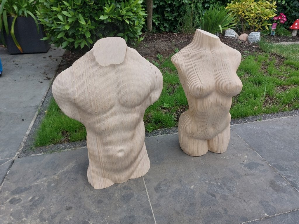 Mannen- en vrouwentorso, Antiquités & Art, Art | Sculptures & Bois, Bois, Brun, 50 - 100 cm, Enlèvement