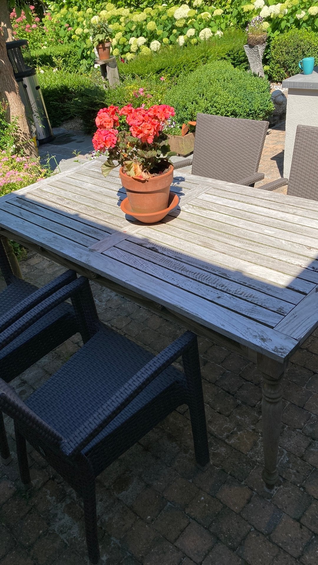 Tafel in teakhout met vier stoelen, Ophalen, Zo goed als nieuw, Teakhout