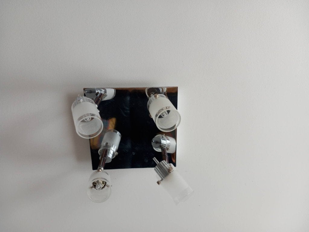 Plafonnier argenté carré – 4 spots + 2 appliques, Enlèvement, Argenté, Utilisé, Plafonnier