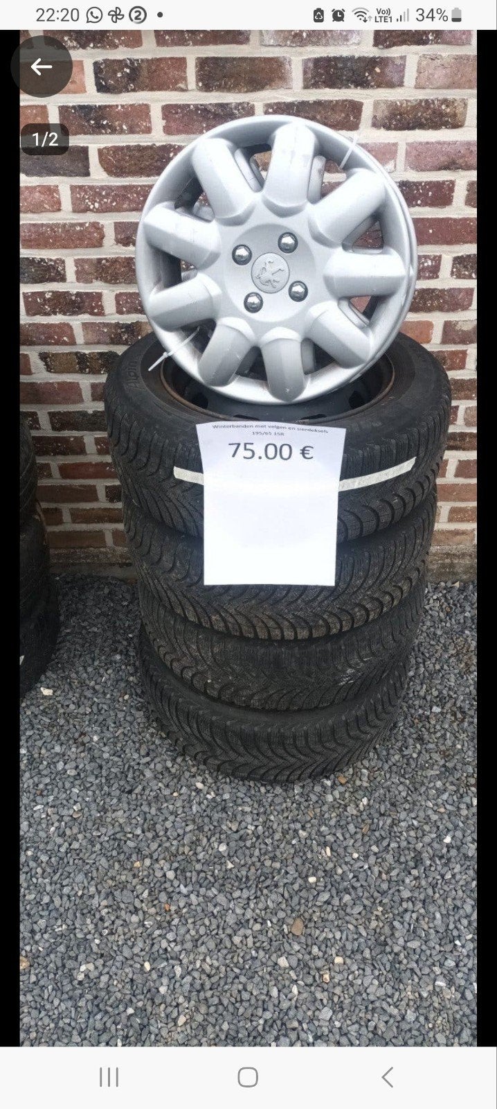 winterbanden op velg 195/65r15, Ophalen, Gebruikt