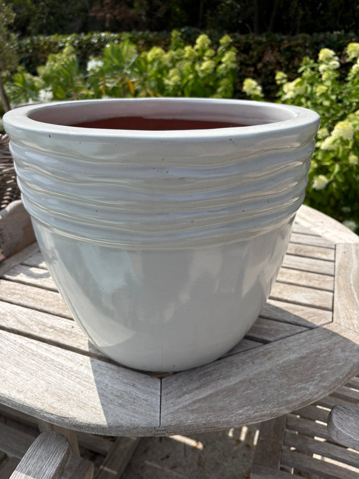 Set van 2 grote bloempotten - terracotta wit geglazuurd, Enlèvement, Comme neuf, Terracotta