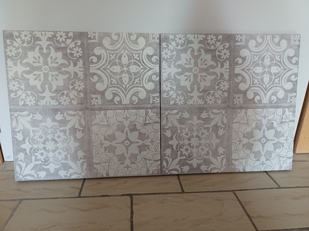 2 toiles mosaïque, Enlèvement, Sur cadre en bois, Autres techniques, Figures