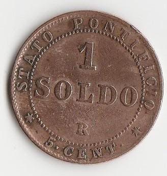 1 Soldo 5 centesimi Pius IX R  1867 Pauselijke Staten, Postzegels en Munten, Ophalen, Italië, Losse munt