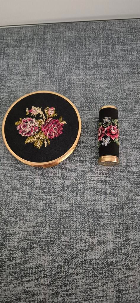 Vintage Vanity set poederdoos+lippenstifthouder jaren 30/60, Ophalen