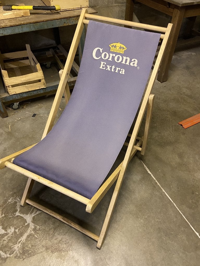 Corona strandstoel, Ophalen, Gebruikt, Hout, Inklapbaar
