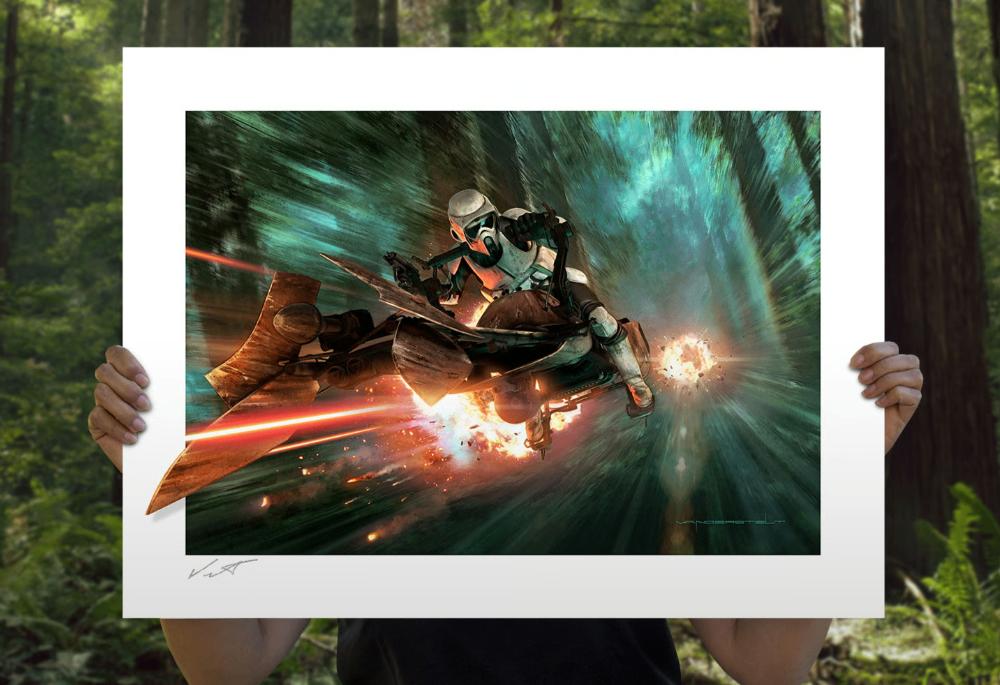 Sideshow Star Wars Endor Chase Art Print - Jerry Vanderstelt, Verzamelen, Ophalen of Verzenden