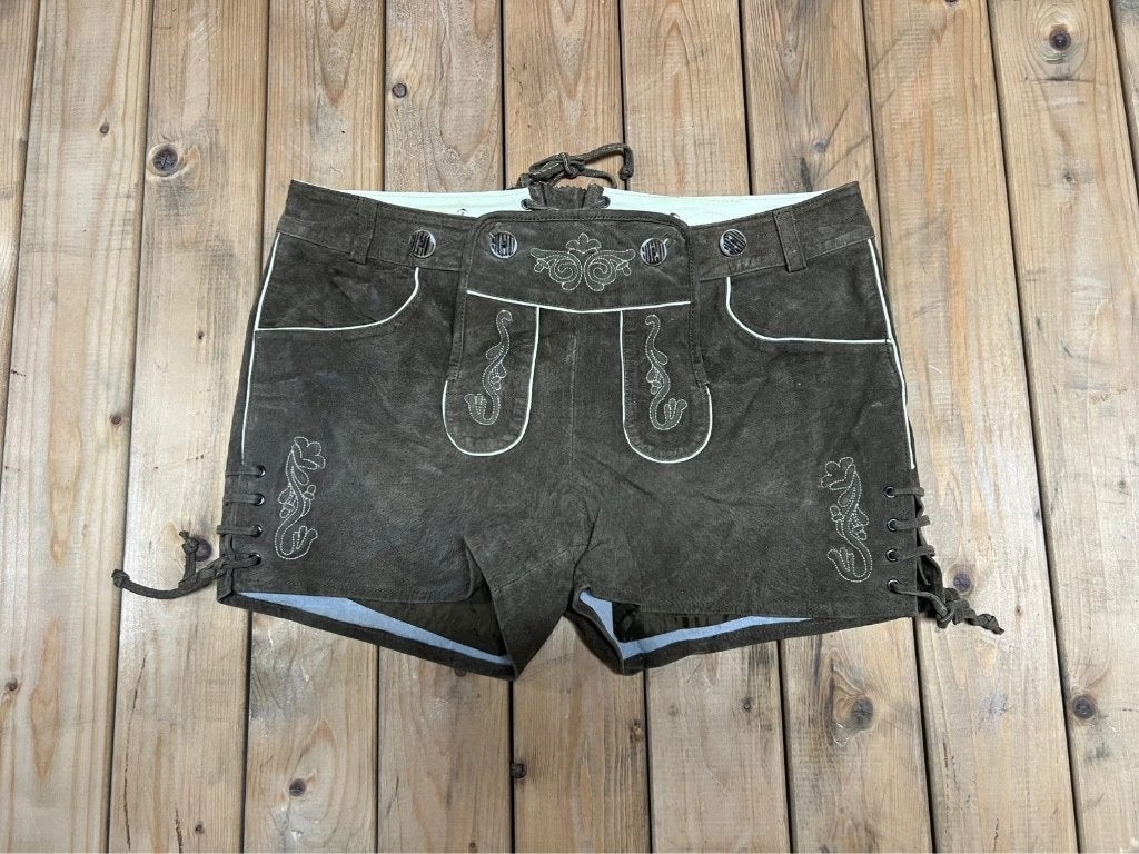 Korte bruine lederen lederhose voor dames maat 40, Taille 42/44 (L), Enlèvement ou Envoi, Comme neuf, Brun